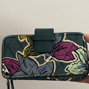 Vera Bradley Quilted Floral Wallet in Dark Teal, Purple, Lavender & Yellow